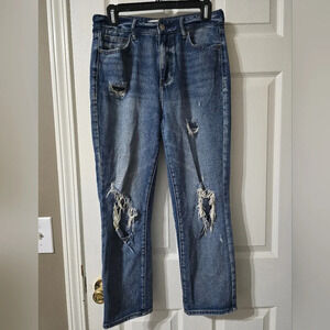 PacSun Destructed Mom Jeans, Straight Leg, Ankle Length, Medium Wash, Sz 27, EUC